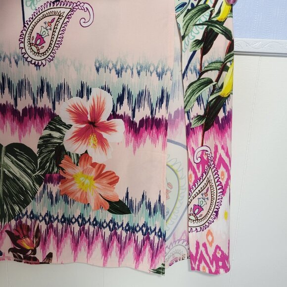 Chico's Size 2 Bright Colorful Hawaiian Floral Side Slit Long Lightweight Skirt - Picture 7 of 7